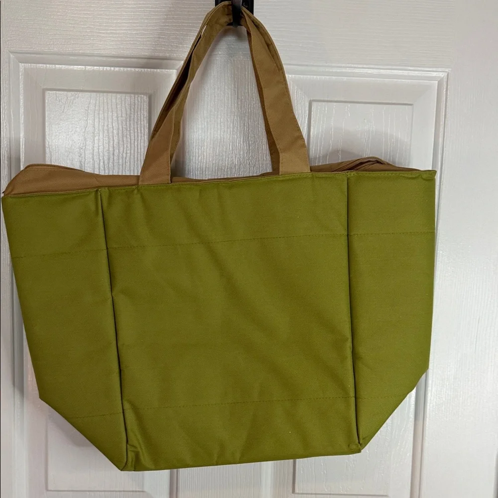 Olive Green Canvas Tote with Tan Handles